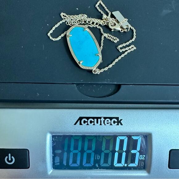 Kendra Scott Rae Necklace Gold Plated Turquoise Blue Long Pendant Jewelry - Picture 8 of 9